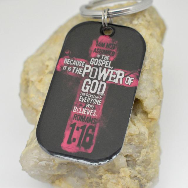The Power of God Romans 1 16 Bible Verse Dog Tag Keychain 